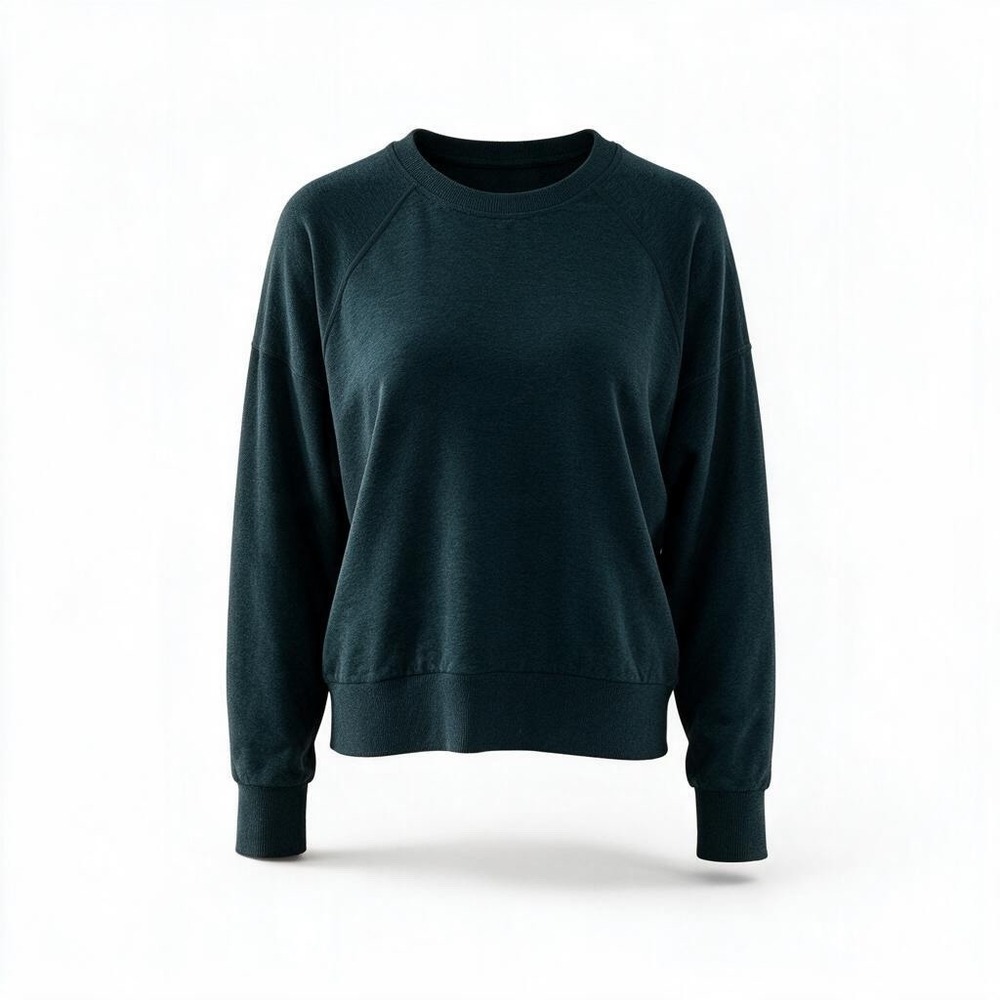 Quince Flowknit Raglan Crewneck Sweatshirt Dark Teal Green Size L